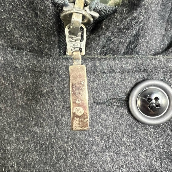 Vtg Italian made grey green wool blend LODEN coat removable fur trim hood EU 38 - Picture 13 of 17